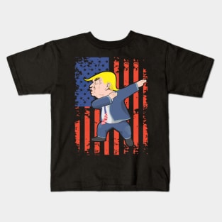 Funny Donald Trump Dabs in Front of USA Flag Kids T-Shirt